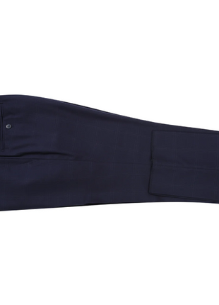 Raphael Windowpane Navy Blue Slim Fit Notch Lapels Two Button Stretch Suit