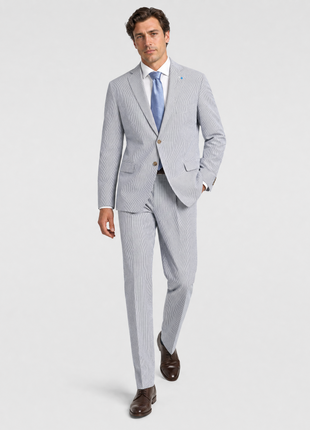 Blujacket Mens Navy Blue Subalpino Cotton Classic Fit Seersucker Suit