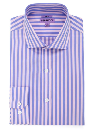Ferrecci Pink and Blue Striped Slim Fit Cutaway Collar Cotton Dress Shirt - The Suit Depot
