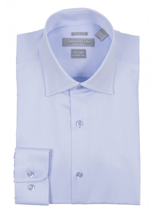 Men's Slim Fit Light Blue Spread Collar Wrinkle Free 100% Cotton Dress Shirt