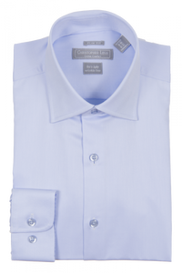 Thumbnail for Men's Slim Fit Light Blue Spread Collar Wrinkle Free 100% Cotton Dress Shirt