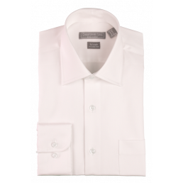 Men&#39;s Classic Fit Solid Off White Spread Collar Wrinkle Free 100% Cotton Dress Shirt