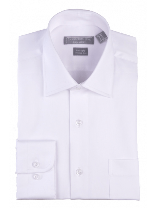 CL Shirts Camisa de vestir con cuello extendido y ajuste clásico, color blanco sólido para hombre