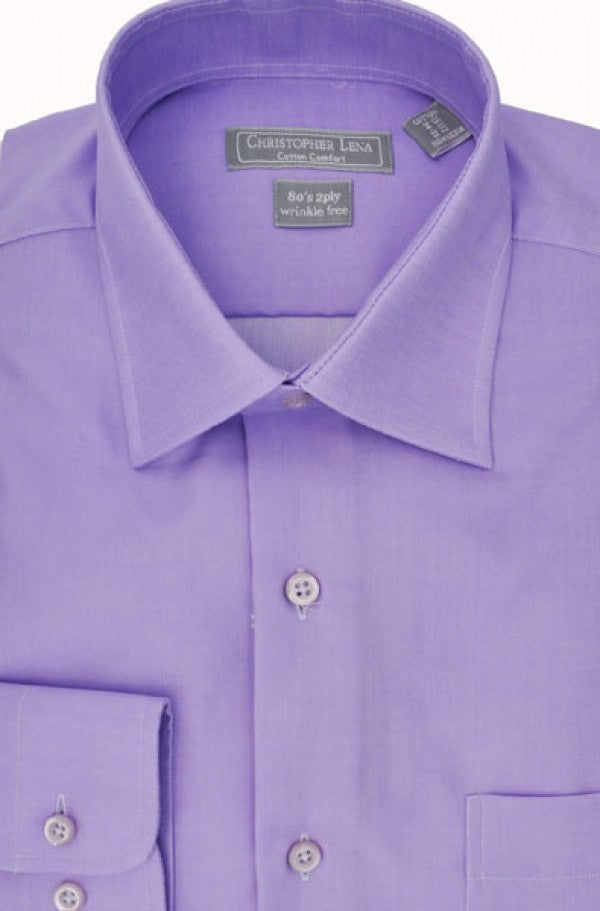 Mens Lavender Purple Spread Collar Wrinkle Free 80s 2ply Cotton Dress Shirt