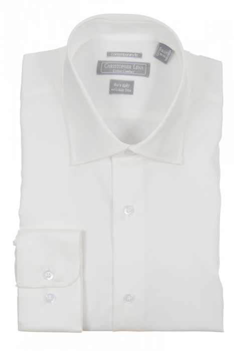 Men's Contemporary Fit Solid Off White Spread Collar Cotton Wrinkle Free Dress Shirt