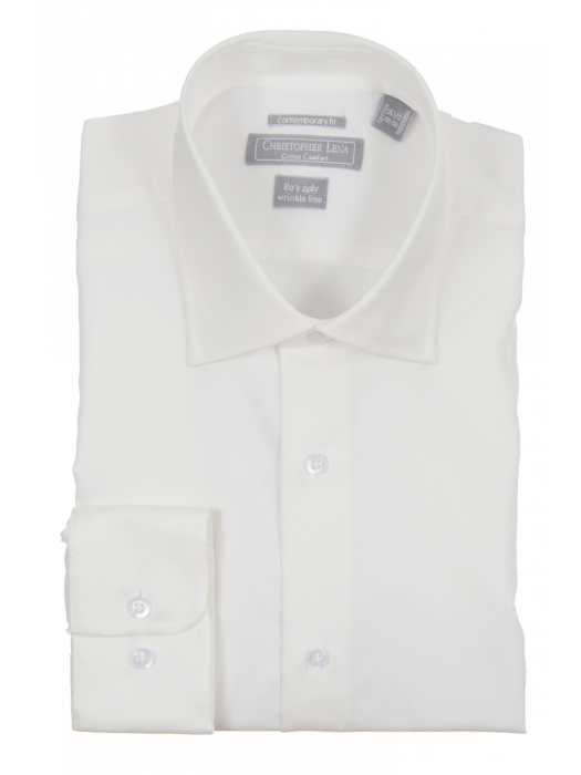 Men's Contemporary Fit Solid Off White Spread Collar Cotton Wrinkle Free Dress Shirt