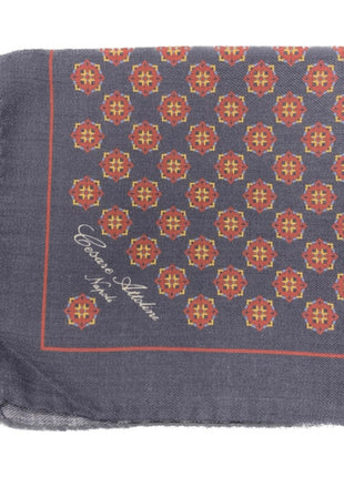 Cesare Attolini Blue Motif Silk Linen Pocket Square Handmade In Italy