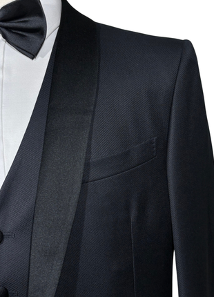 Corneliani Mens Black Textured Fully-Canvassed Shawl Lapel Classic Fit 3-Piece Wool Tuxedo - 40R
