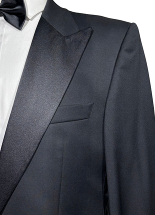 Napoli Mens Solid Black Satin Peak Lapel Classic Fit 1-Button Wool Cashmere Tuxedo - 42L