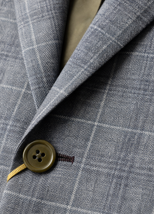 Canali Grey & Light Blue Plaid Modern Fit Wool Silk Linen 2-Button Sport Coat 44L