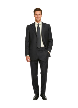 Canali Navy Pinstriped 100% Wool 3-Button Suit 46L