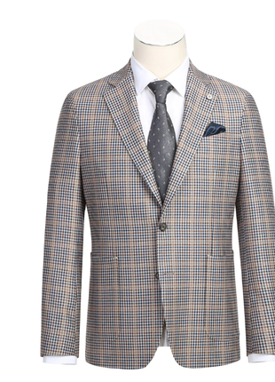 Raphael Brown And Blue Houndstooth Slim Fit Half Canvas Notch Lapel Two Button  Blazer
