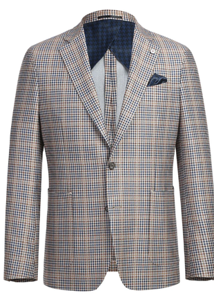 Raphael Brown And Blue Houndstooth Slim Fit Half Canvas Notch Lapel Two Button  Blazer