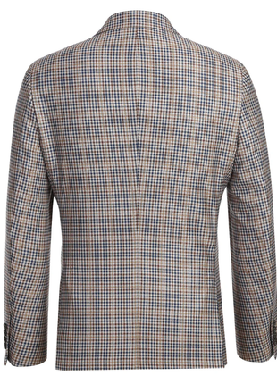 Raphael Brown And Blue Houndstooth Slim Fit Half Canvas Notch Lapel Two Button  Blazer