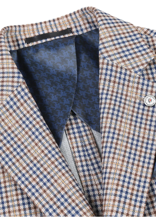 Raphael Brown And Blue Houndstooth Slim Fit Half Canvas Notch Lapel Two Button  Blazer