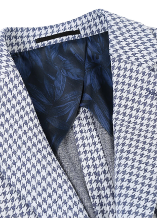 Raphael Blue White Houndstooth Slim Fit Patch Pockets Notch Lapels Blazer