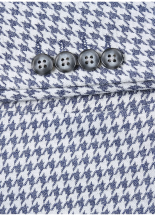 Raphael Blue White Houndstooth Slim Fit Patch Pockets Notch Lapels Blazer