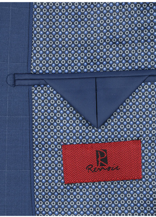 Raphael Blue Windowpane Check Slim Fit Notch Lapel Two Button Suit