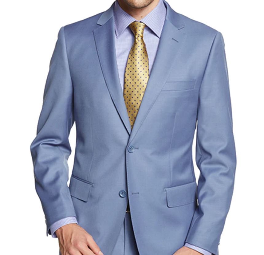 Mens Solid Light Blue 100% Wool 2 Button 2 Piece Regular Fit Suit