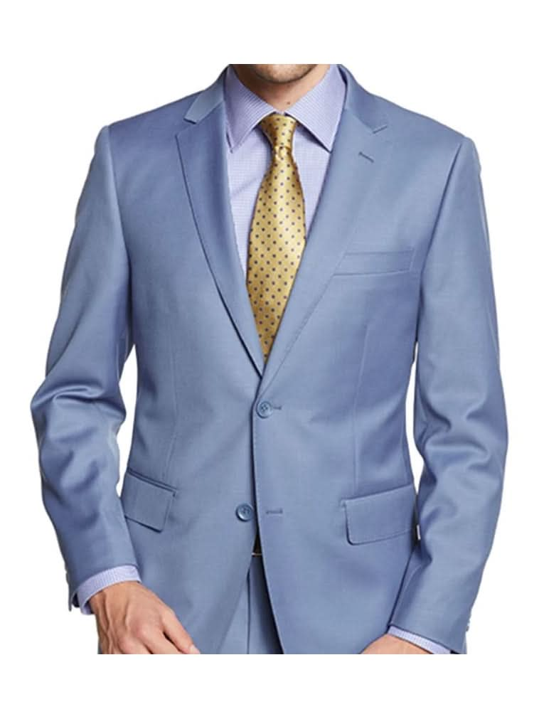 Mens Solid Light Blue 100% Wool 2 Button 2 Piece Regular Fit Suit