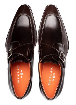 Mezlan Pego Brown Deerskin & Calf Monk Strap Dress Shoes