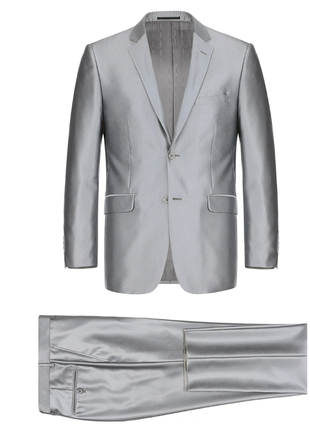 Raphael Men's Silver Sharkskin Slim Fit Notch Lapels Italian Style 2 Button Suit