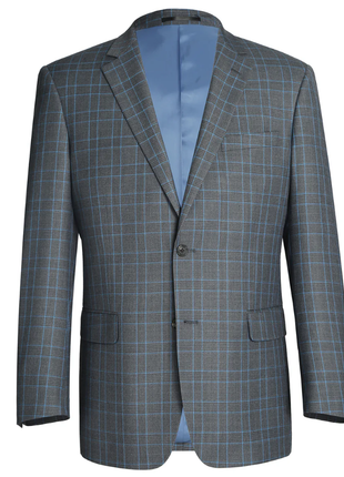Raphael Men’s Charcoal Blue Windowpane Classic Fit Notch Lapel Two-Button Suit