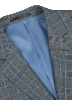 Raphael Men’s Charcoal Blue Windowpane Classic Fit Notch Lapel Two-Button Suit