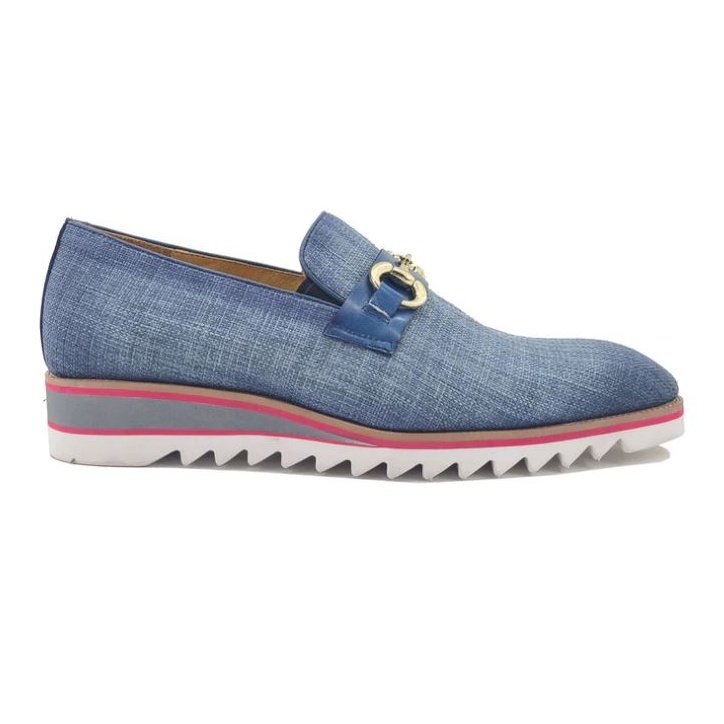 Carrucci Mens Blue Slip-on Canvas &amp; Buckle Loafer Dress Shoes