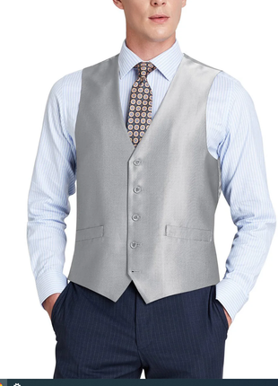 Raphael Men's Silver Sharkskin Classic Fit Five Button Vest