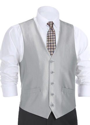 Raphael Men's Silver Sharkskin Classic Fit Five Button Vest