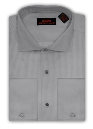 Steven Land Mens Silver Gray 100% Cotton Classic Fit French Cuff Dress Shirt