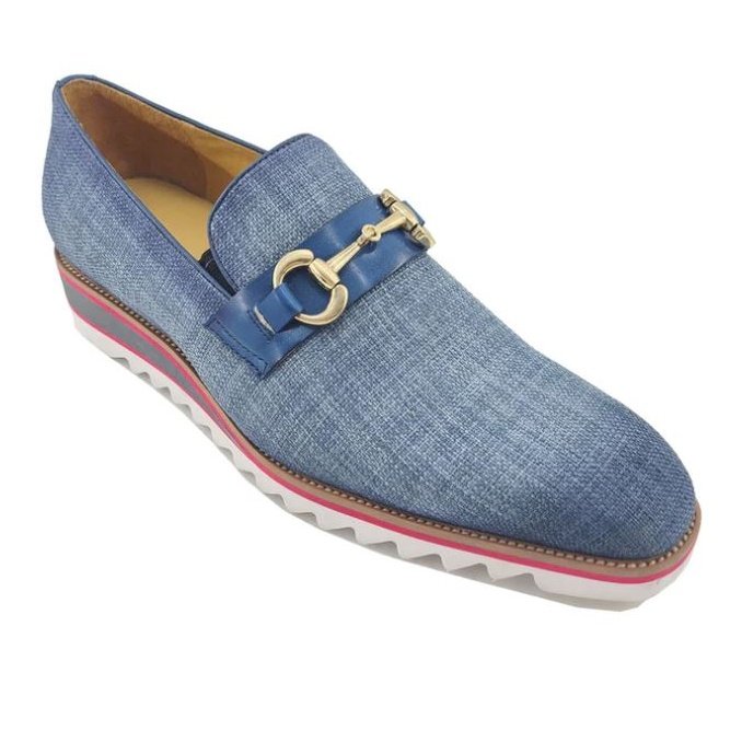 Carrucci Mens Blue Slip-on Canvas &amp; Buckle Loafer Dress Shoes