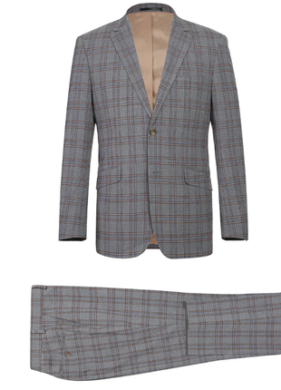 Raphael Grey Windowpane Check Slim Fit Stretch Notch Lapel Two Button Suit