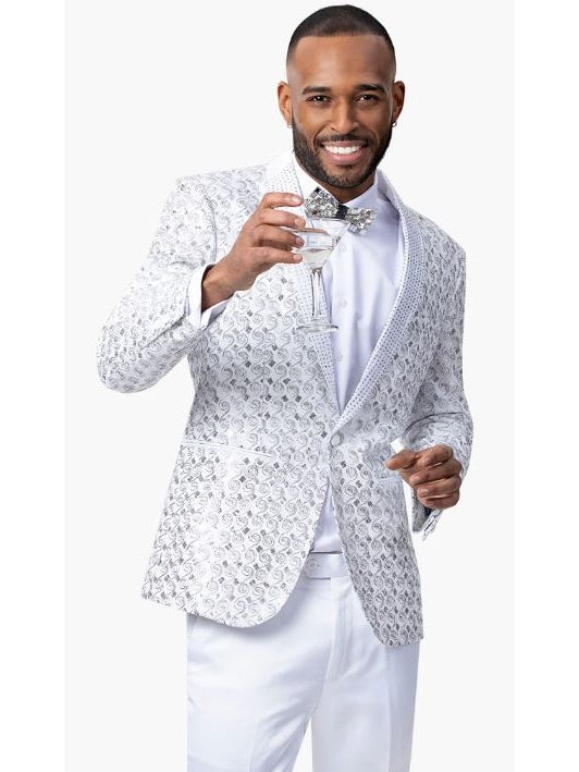 Kent Park Mens White Beaded Tuxedo Prom Jacket With Matching