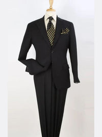 Thumbnail for Apollo King Solid Black 100% Wool Classic Fit Three Piece Suit with Peak Lapels