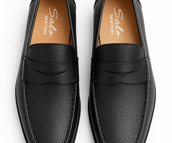 Mantovani Made In Italy Men\'s Black Leather Penny Loafers Slip-On Comfort 6S X Magnanni Leather Slip On Shoes Black | High Quality Casual  main image 2