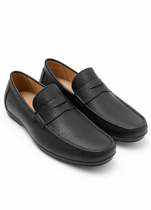 Salo NY Tolentino Men's Black Pebbled Leather Slip-On Penny Loafers Dress Shoes