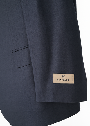 Canali Navy Blue Windowpane 100% Wool 2 Button Suit 44R