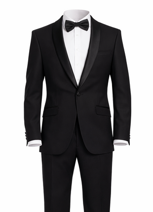 Bello Men's Slim Fit Solid Black 1-Button Shawl Lapel Tuxedo - The Suit Depot