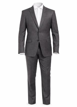 Mens Slim Fit Medium Gray Two Button 100% Wool Suit - The Suit Depot