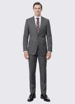 Mens Slim Fit Medium Gray Two Button 100% Wool Suit - The Suit Depot