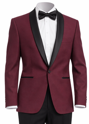 Men's Slim Fit Burgundy 1 Button Shawl Lapel Tuxedo Jacket & Pants - The Suit Depot