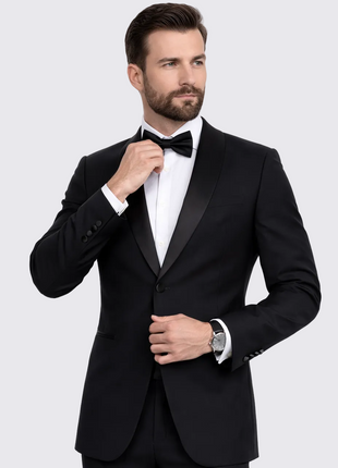 Blujacket Mens Black Shawl Lapel Zignone Wool Slim Fit Tuxedo - The Suit Depot