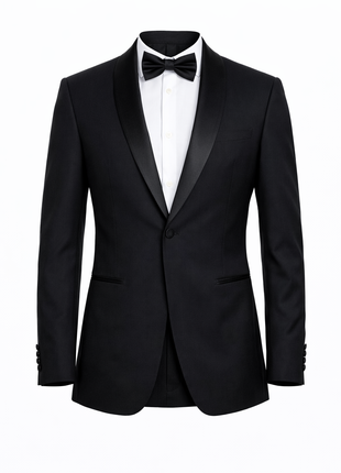 Blujacket Mens Black Shawl Lapel Zignone Wool Slim Fit Tuxedo - The Suit Depot
