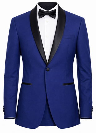 Men's Slim Fit 1 Button Shawl Lapel Tuxedo Jacket & Pants - Indigo Blue - The Suit Depot