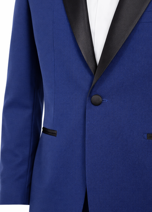 Men's Slim Fit 1 Button Shawl Lapel Tuxedo Jacket & Pants - Indigo Blue - The Suit Depot