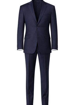 Men's Slim Fit Solid Navy Blue Two Button Wool Suit - The Suit Depot