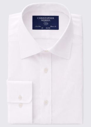 Christopher Morris Mens 100% Cotton Solid White Non-Iron Classic Fit Dress Shirt