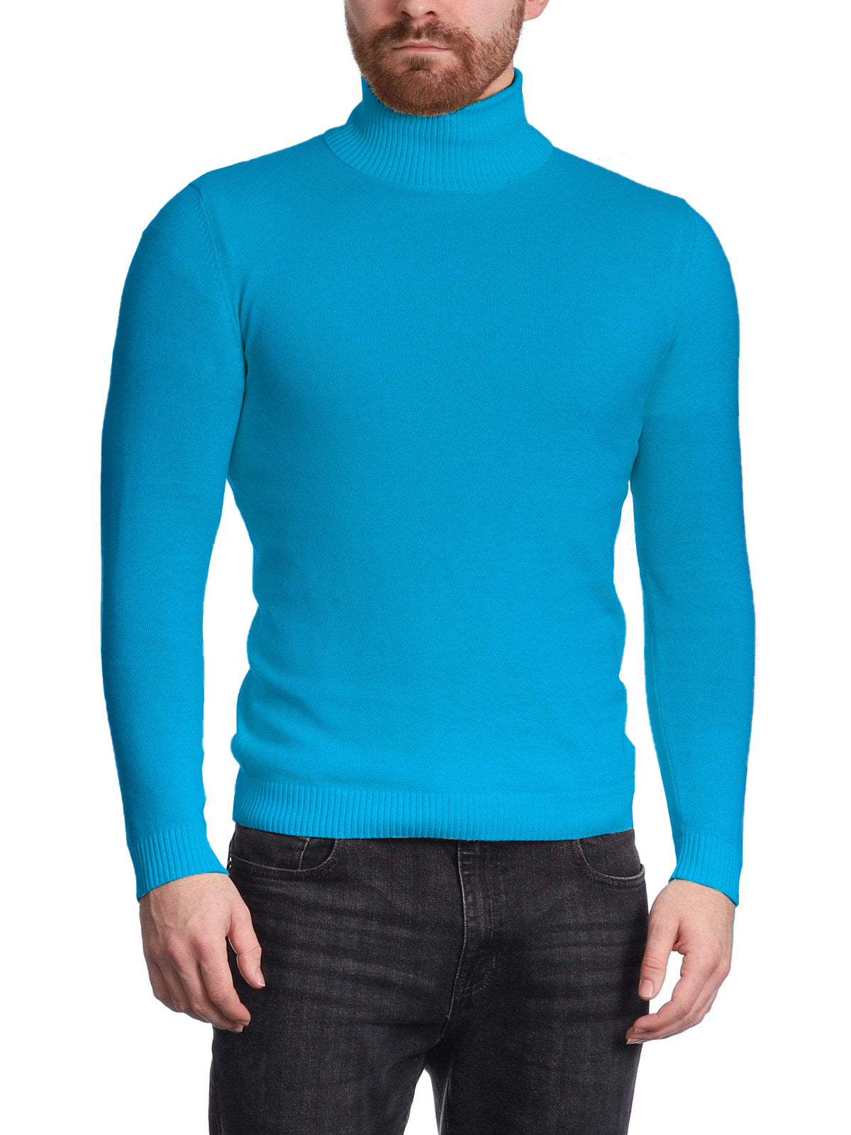 Arthur Black Men&#39;s Caribbean Blue Pullover Cotton Blend Turtleneck Sweater Shirt